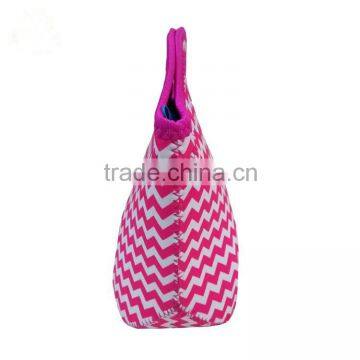 New Fabric Factory Price Pink Striped Insulated Neoprene Lunch Bag