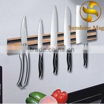 oak wood covered surface kitchen magnetic knife holder, magnetic knife rack