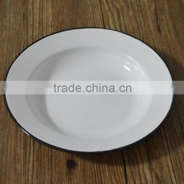 Logo printing white body black rim enamel plate