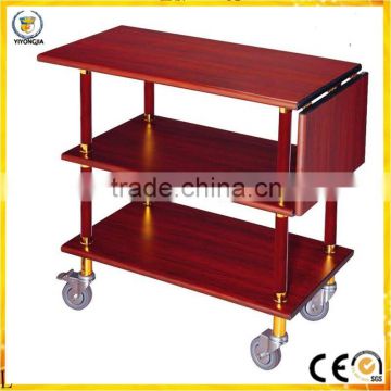 Lengthened wooden service wood structure liquor trolley for hotel air restaurant yiyongjia with four wheel