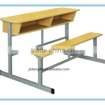 Wooden Double desk and chairs for children, connection table with bench