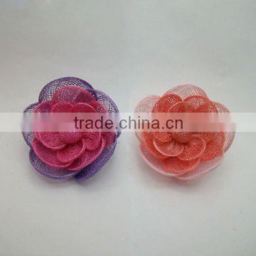 cheap small red orange sinamay brooch flower