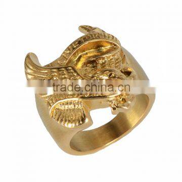 Wholesale men's stainless steel jewelry American punk gold eagle ring                        
                                                                                Supplier's Choice