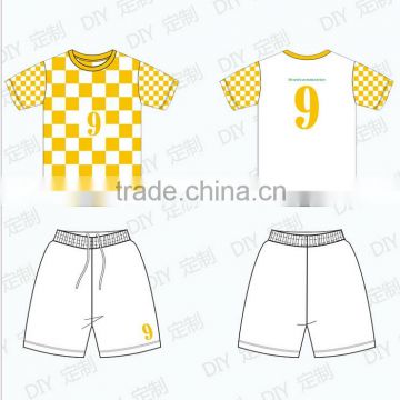 2017 hot design custom top quality sublimation yellow white soccer sets