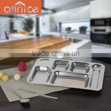 eco-friendly mental snack stainless steel food lunch tray with 7 departments