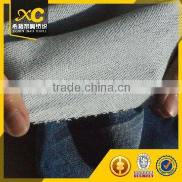 Polyester and rayon fake knit organic denim fabric