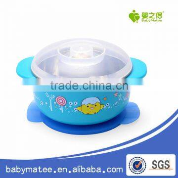 Babymatee wholesale cartoon plastic and stainless steel bowl for sale Christmas gifts for the children 2016