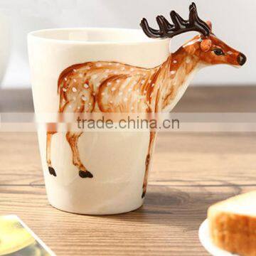 Creative 3D Ceramic Coffee Mug, Cute Animals Shape Handmade Coffee Mug, Sika Deer Cup