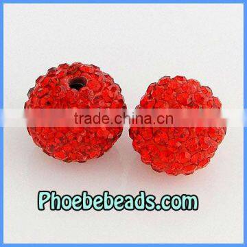 14MM Shamballa Beads Wholesale Red CZ Crystal Rhinestone Disco Ball Round DIY Making Bracelets Necklace Findings