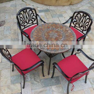 Cast aluminum rust-resistant furniture patio set with ceramic tile table