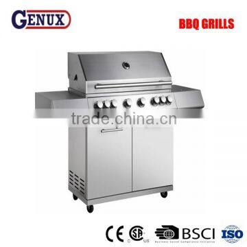6 main burner stainless steel gas grill with glass lid