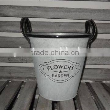 metal flower pot with leather handle