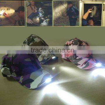 cheap promotional 2-led(together) flashing colorful light camouflage baseball cap