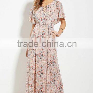 New Style Printed Short Sleeve V Neck Contemporary Floral Maxi Dress photo-2
