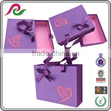 Custom purple cardboard drawer gift box with handle for gift packing