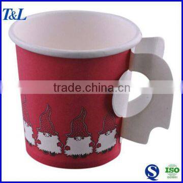 New product red disposable paper cup with handle for Christmas holiday usage