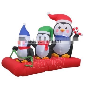 Inflatable Penguin Family On Sled Scene Christmas Decor