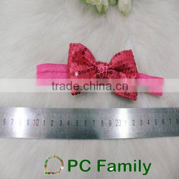 Shocking pink Fold over elastic headband with sequin bow