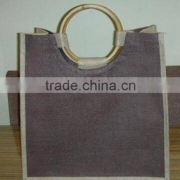 Eco-friendly Jute Unisex Tote Hand Bag with Wooden Handle