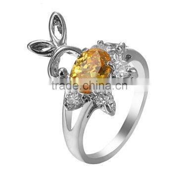 Lovely Pink and Yellow Rhinestone Women Luxury Jewelry Ring for Party 18K Gold Plated