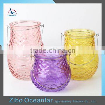 Best Selling Large Candle Lantern Decor Embossed Colored Empty Glass Candy Jar