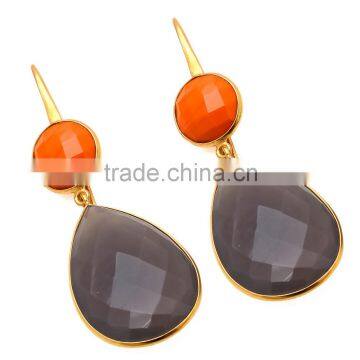 Gray Chalcedony and Orange Stone Earrings Fall Fashion Earrings Orange Earrings Quartz Earrings