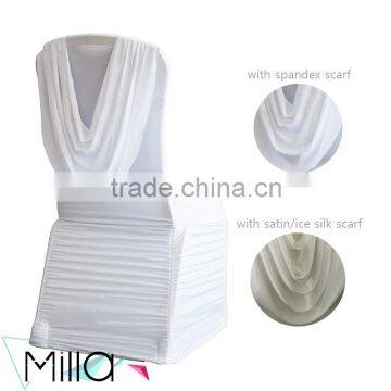 Spandex lycra ruffled chair cover with satin scarf