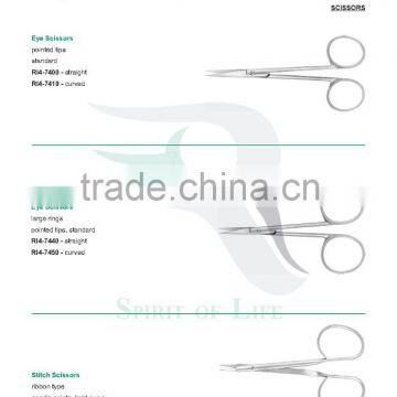 Eye Scissors pointed tips, Stitch Scissors ribbon type, Stevens Tenotomy Scissors