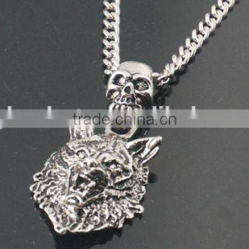 Highly Polished Silver Surface Alloy Wolf Pendant Necklace