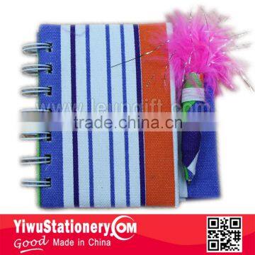 Fabric Cover Mini Spiral Notebook with Fluffy Pen