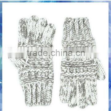 100% acrylic women grey and white space dye chunky knitted gloves