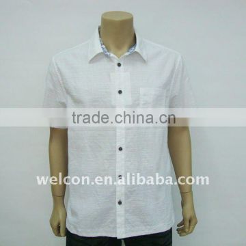 Men's fashion leisure casual 100% cotton plaid short sleeve white shirt