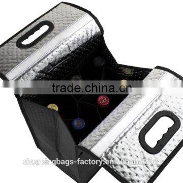 Reusable Insulated Non Woven 6 Bottle Divided Wine Tote photo-3