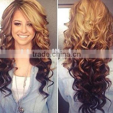 Ombre Two Tone Color Long Curly Synthetic Hair Wigs