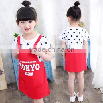 Good Quality Kids Fashion Printing Letters Girls Suspenders Skirt and T-shirt Suit