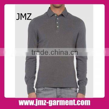 100% cotton plain grey long sleeve polo shirt