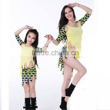 Wuchieal Modal and Printed Crystal Hemp Mother and Child Belly Dance Top and Skirt with Panty