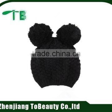 wholesale two pompon knitted beanie hat