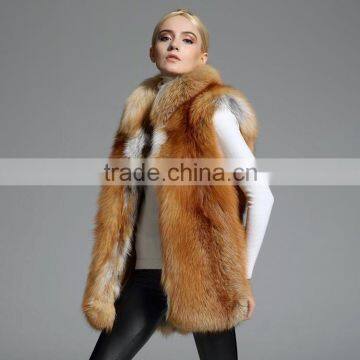 2016/2017 Retail Hot Selling Natural Red Fox Fur Vest with Fur Collar for Fashion Ladies Fur Gilet