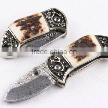 OEM custom made damascus pocket folding knife line lock