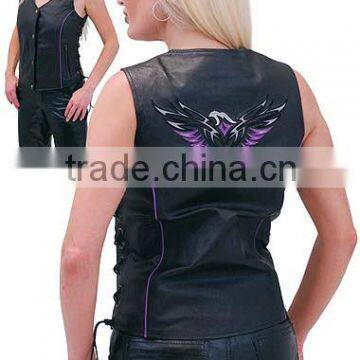 Modello Women's Leather Embroided Vest Purple