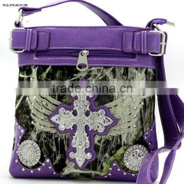 Rhinestone cross studded concealed weapon ladies western messenger handbags