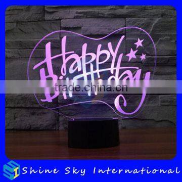 Creative Vision 3D Happy Birthday Party Decoration Stereoscopic LED 7 Colors Flashing LED Night Light