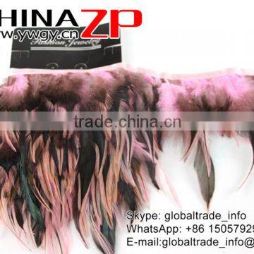 ZPDECOR Plumage Manufacturer Wholesale Cheap Cock Fringe Directly Dyed Light Pink Rooster Saddle Feathers Trims photo-3