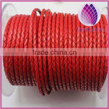 high quality red 3.0mm braided real leather cord for jewerly