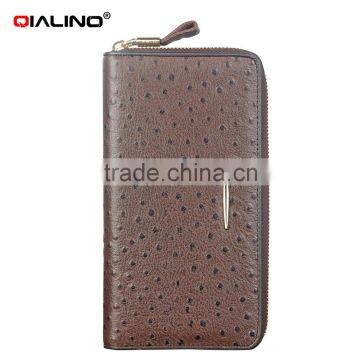 QIALINO Wholesale Zip Wallet Luxury Ostrich Leather for iphone case wallet handbag