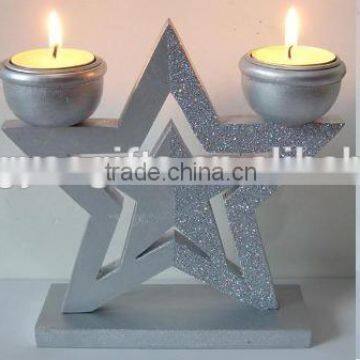 Christmas Decoration Wooden stars shape two bowls Candle Holder in tree colots for home decoration gifts