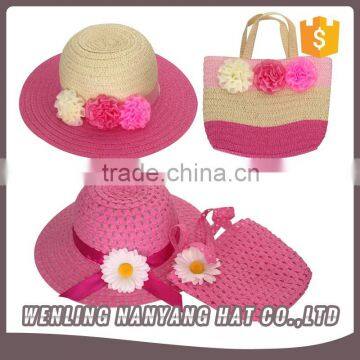 Lovely Girl Paper Straw Hats/Caps and Handbag/Tote Bag Set