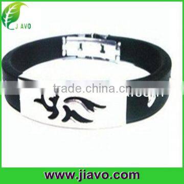 2015 Newest silicone id bracelets with stainless steel plates