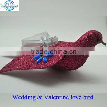 Vintage rose red hanging decor paper love birds w/ glitter & flower diamond wedding accessory